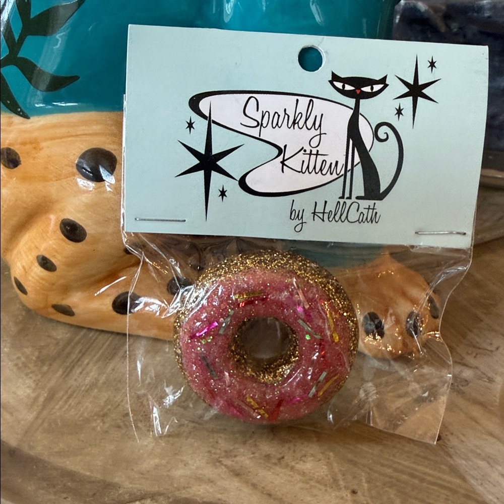 Sparkly Kitten by Hell Cath Pink Icing & Sprinkles Donut Pin Brooch Resin